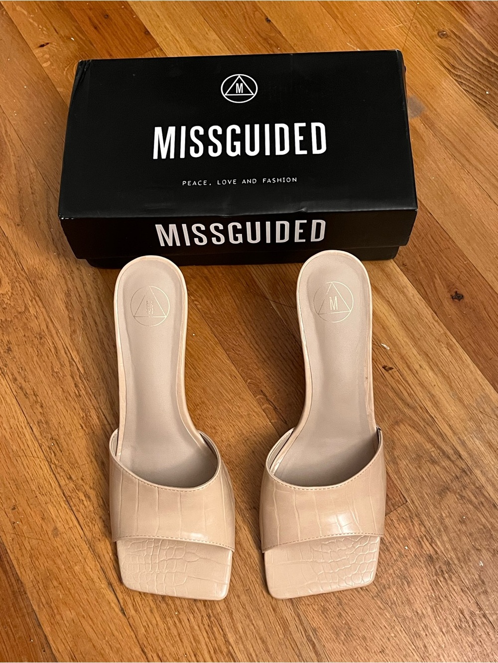 Missguided Beige/Cream Square Toe Mules